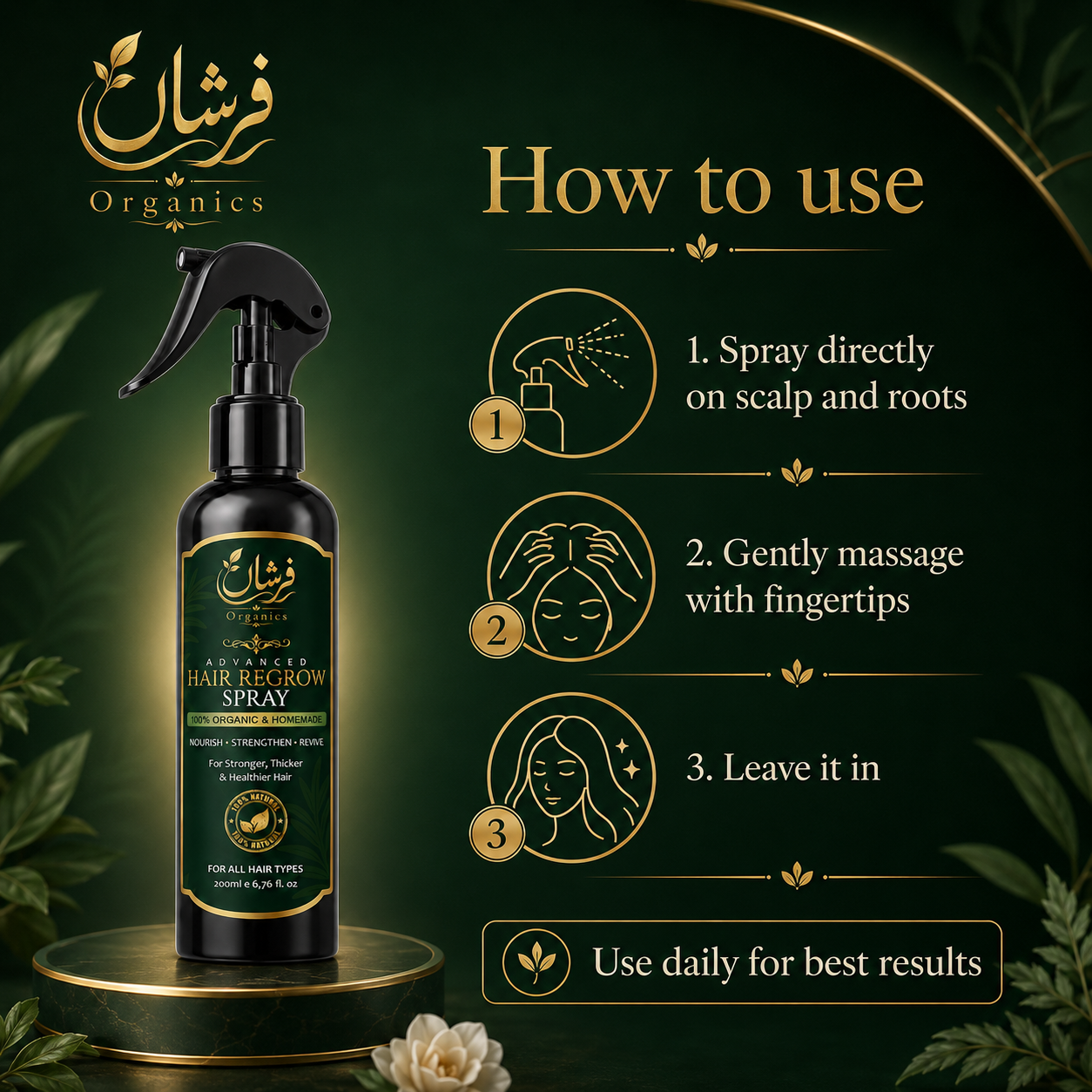How to use Farshaa Organics Hair Regrow Spray on scalp and roots
